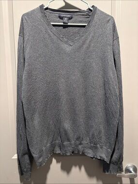 Banana Republic Gray Silk Cotton Cashmere V-Neck Sweater XL Lightweight Luxury
